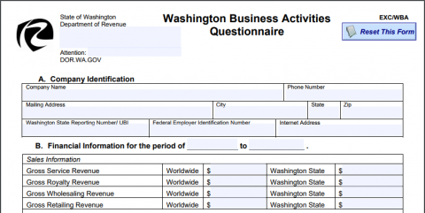Washington Business Activities Questionnare